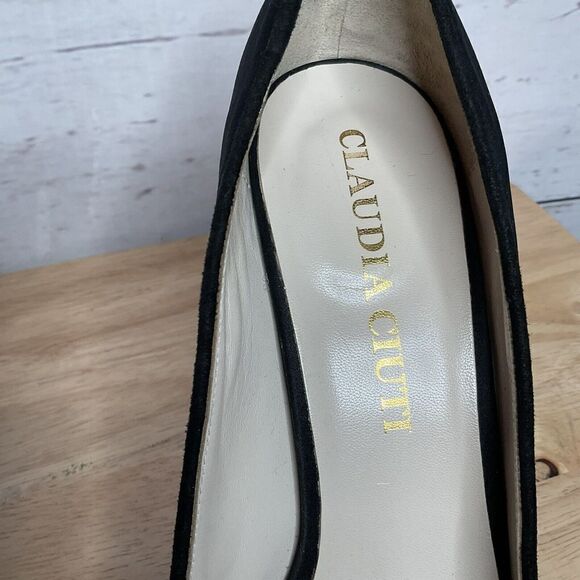CLAUDIA CIUTI Black Satin Pumps Open Toe Heels Size 9,5 M Italy Perfect - Picture 11 of 12